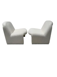 Giancarlo Piretti Two Mid-Century Modern Alky Lounge Chairs in Bouclé, 1970s